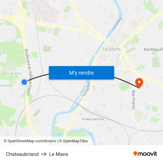 Chateaubriand to Le Mans map