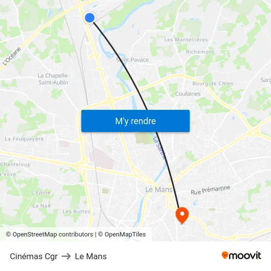 Cinémas Cgr to Le Mans map