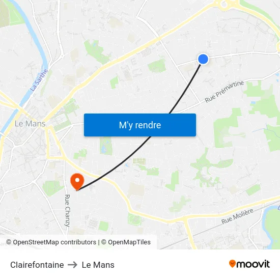 Clairefontaine to Le Mans map
