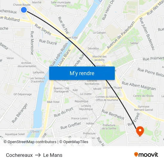 Cochereaux to Le Mans map