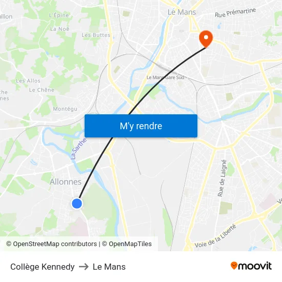 Collège Kennedy to Le Mans map