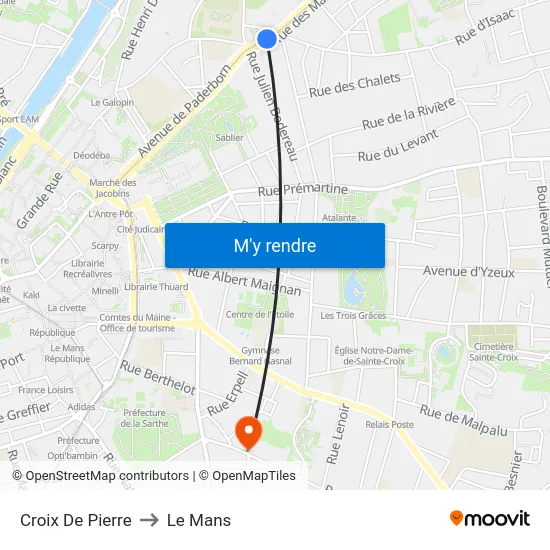 Croix De Pierre to Le Mans map