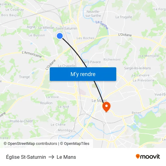 Église St-Saturnin to Le Mans map