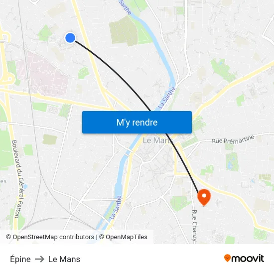 Épine to Le Mans map