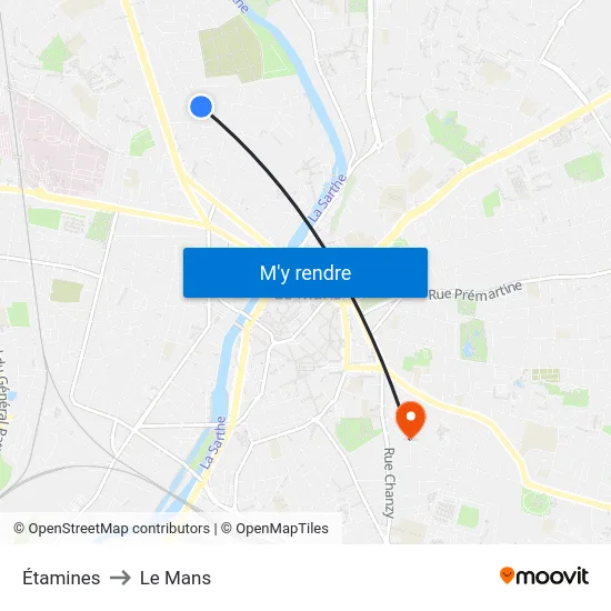 Étamines to Le Mans map