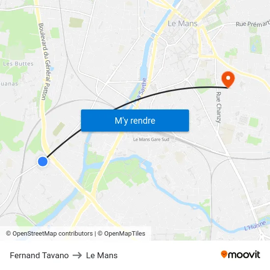 Fernand Tavano to Le Mans map