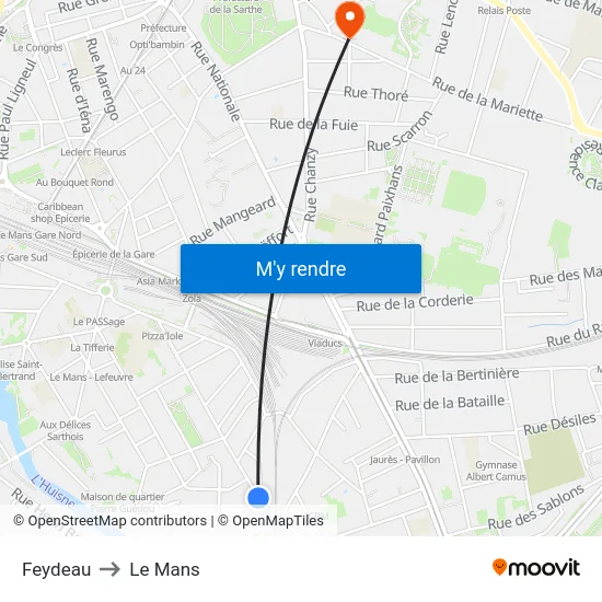 Feydeau to Le Mans map