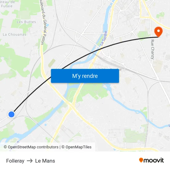 Folleray to Le Mans map