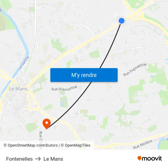 Fontenelles to Le Mans map
