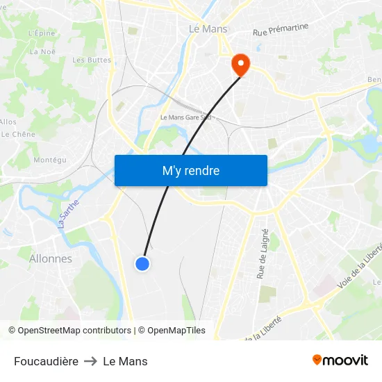 Foucaudière to Le Mans map