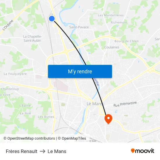 Frères Renault to Le Mans map