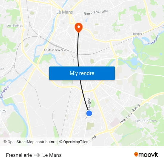 Fresnellerie to Le Mans map