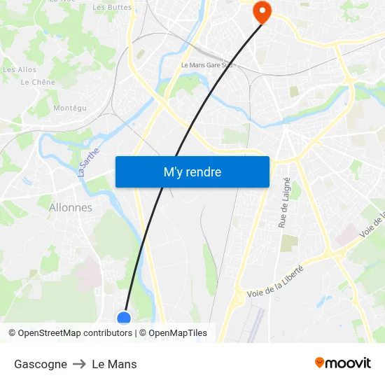 Gascogne to Le Mans map