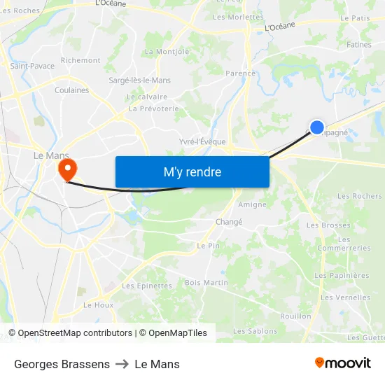 Georges Brassens to Le Mans map
