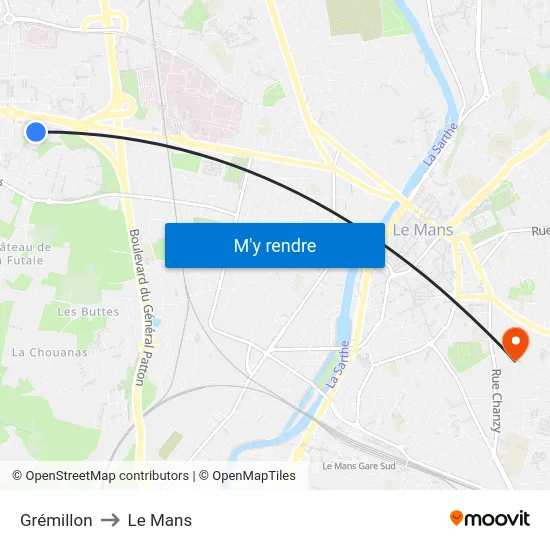 Grémillon to Le Mans map