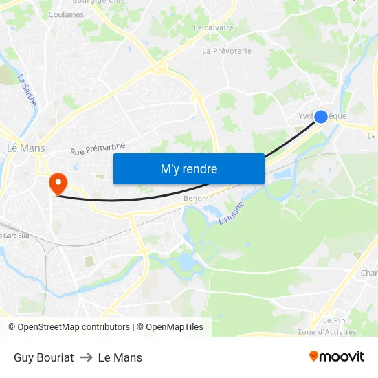 Guy Bouriat to Le Mans map