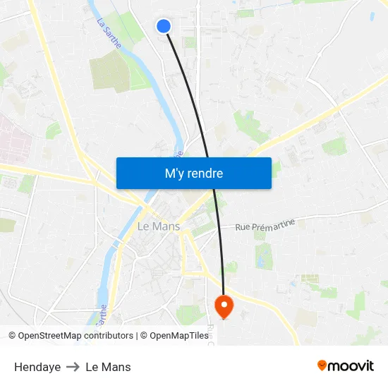 Hendaye to Le Mans map