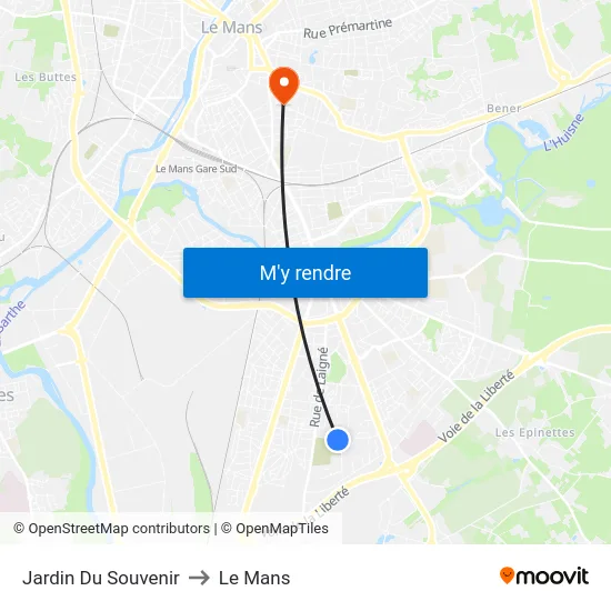 Jardin Du Souvenir to Le Mans map