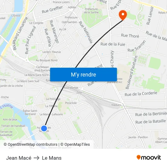 Jean Macé to Le Mans map