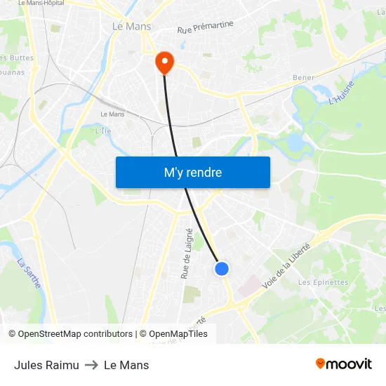 Jules Raimu to Le Mans map