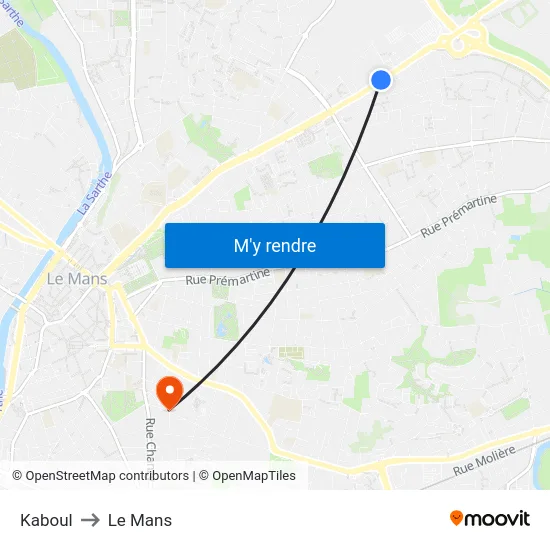 Kaboul to Le Mans map