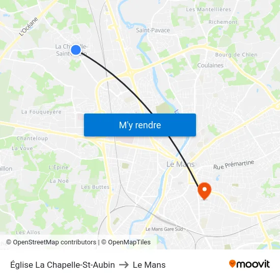 Église La Chapelle-St-Aubin to Le Mans map