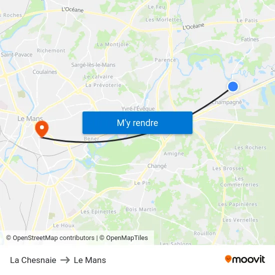 La Chesnaie to Le Mans map