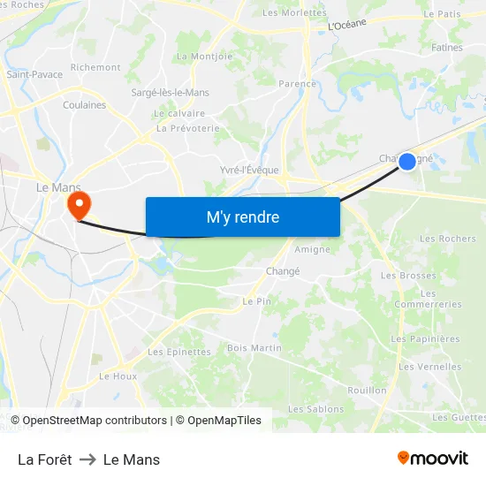 La Forêt to Le Mans map