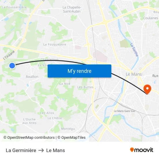 La Germinière to Le Mans map