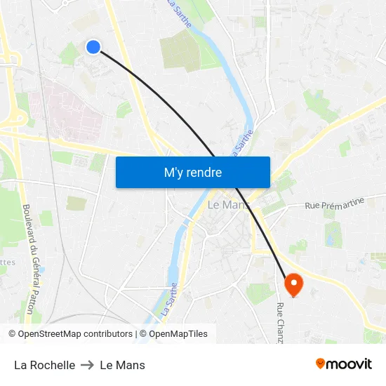 La Rochelle to Le Mans map