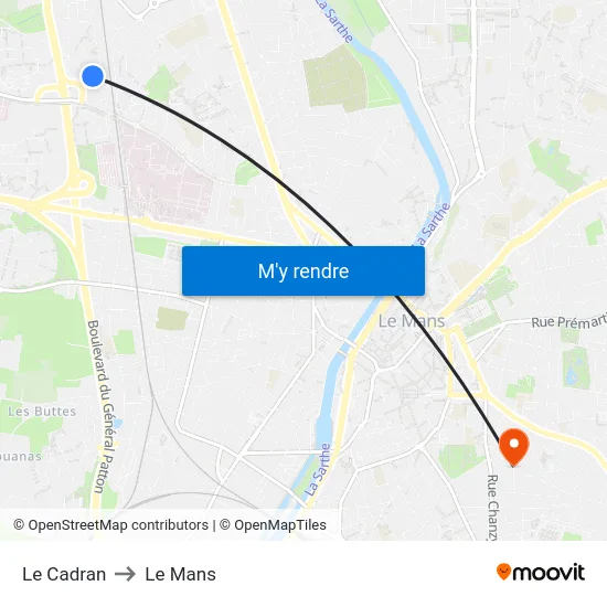 Le Cadran to Le Mans map
