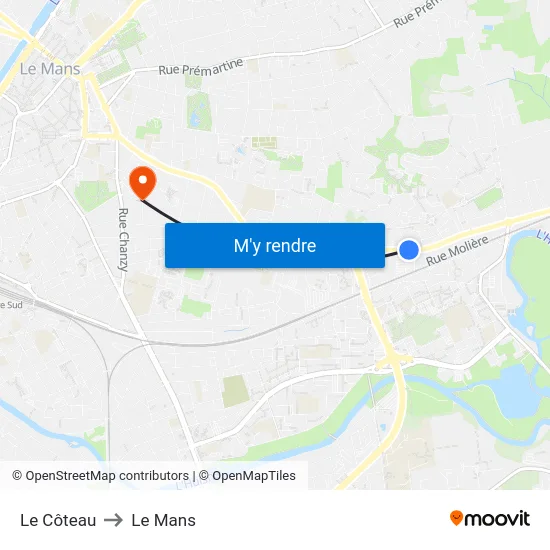 Le Côteau to Le Mans map