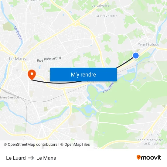 Le Luard to Le Mans map