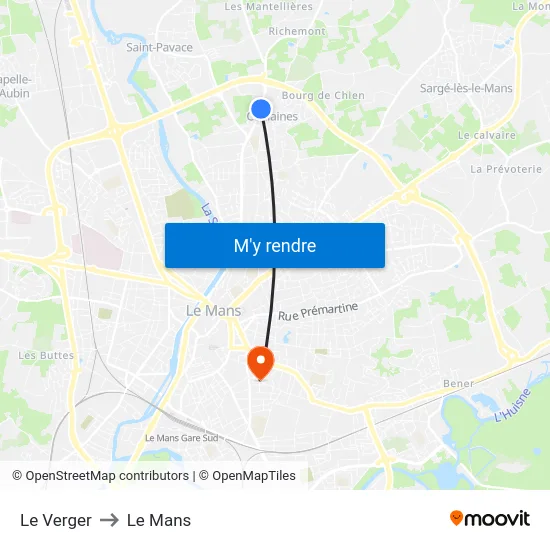 Le Verger to Le Mans map