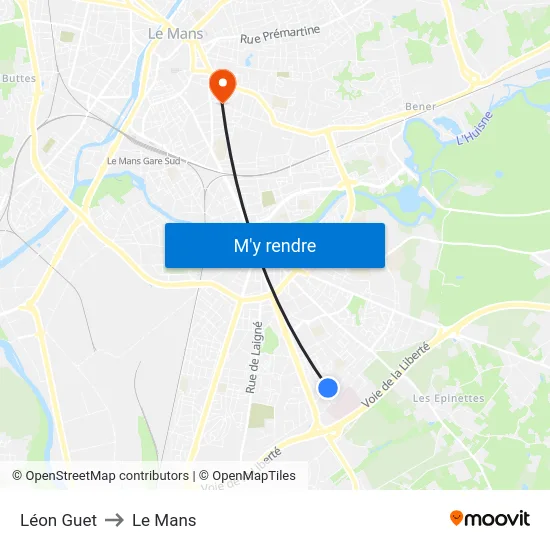 Léon Guet to Le Mans map
