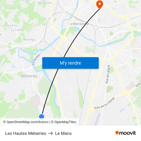 Les Hautes Métairies to Le Mans map