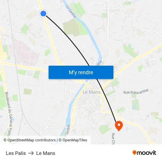 Les Palis to Le Mans map