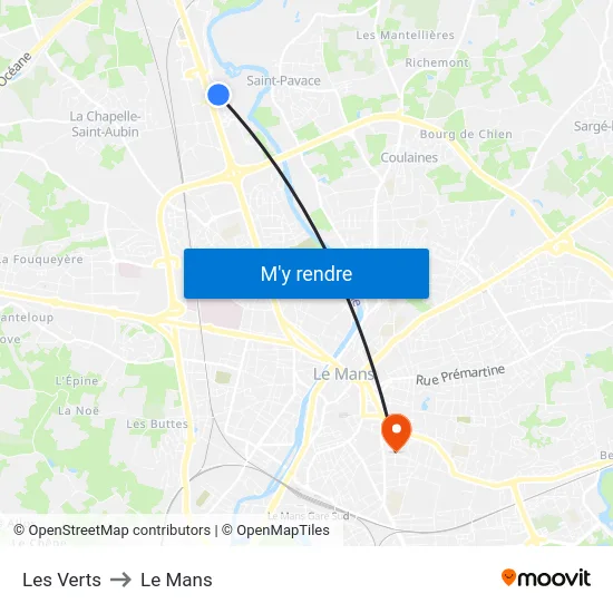 Les Verts to Le Mans map