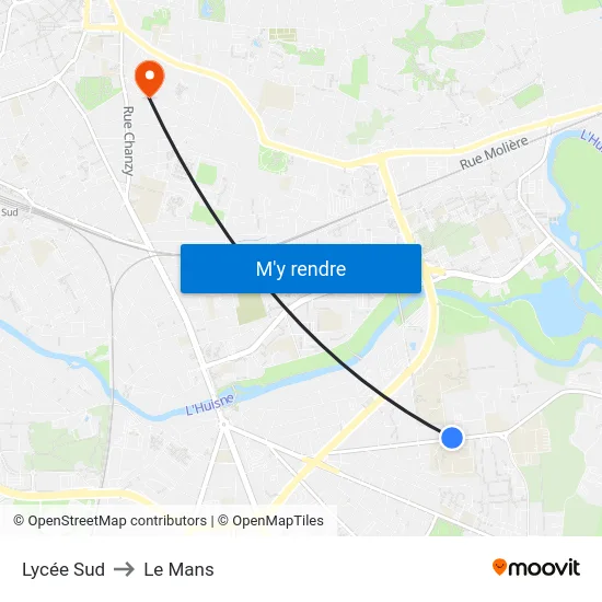 Lycée Sud to Le Mans map