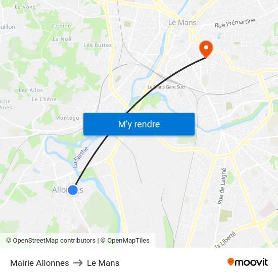 Mairie Allonnes to Le Mans map