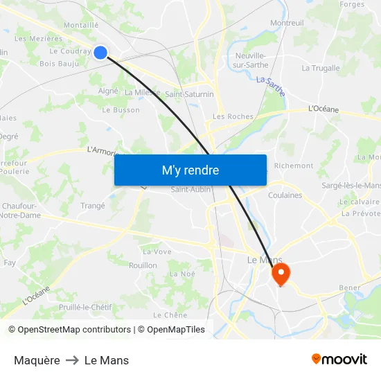Maquère to Le Mans map