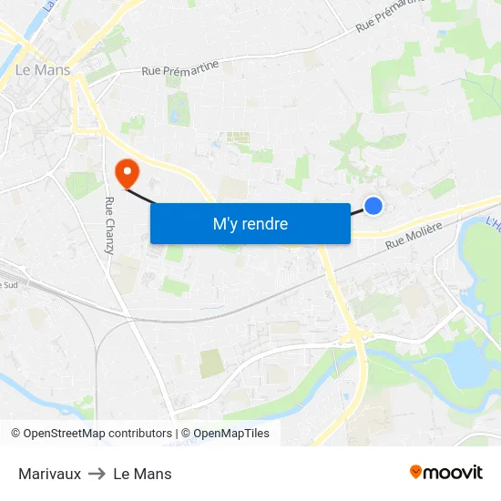 Marivaux to Le Mans map