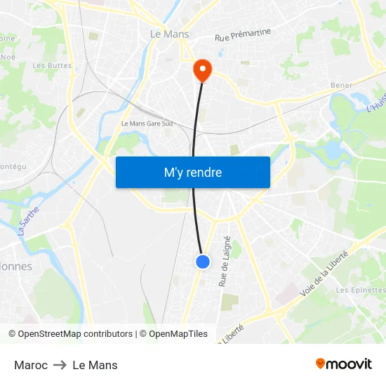 Maroc to Le Mans map