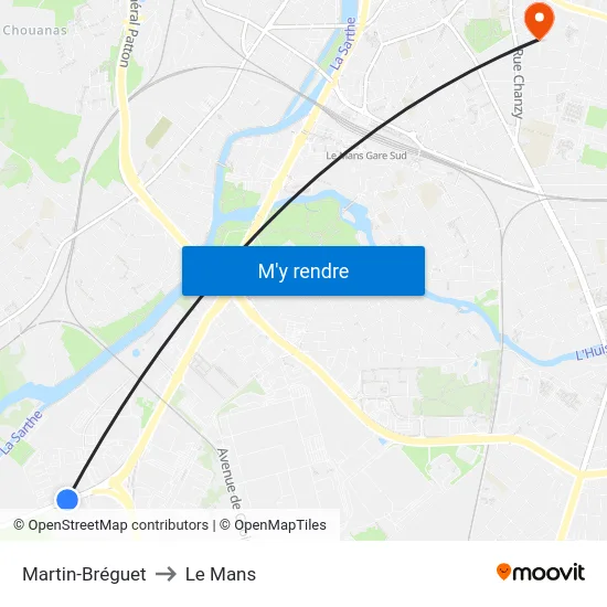 Martin-Bréguet to Le Mans map