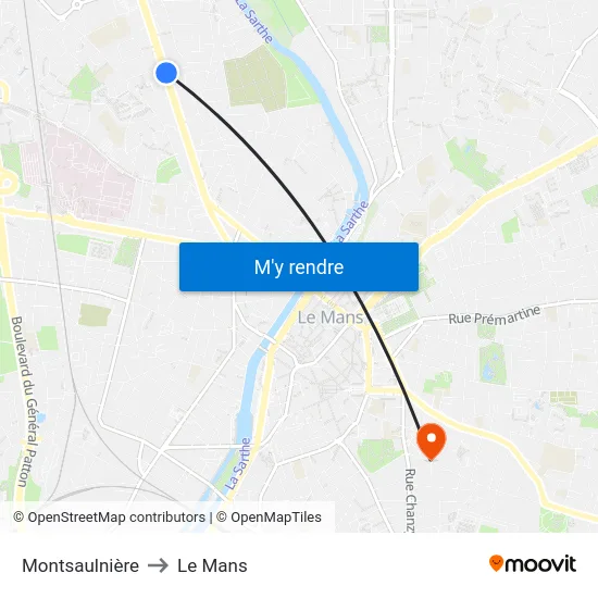Montsaulnière to Le Mans map