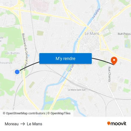 Moreau to Le Mans map