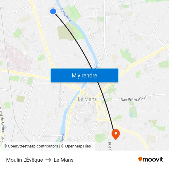 Moulin L'Évêque to Le Mans map