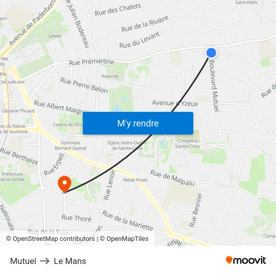 Mutuel to Le Mans map