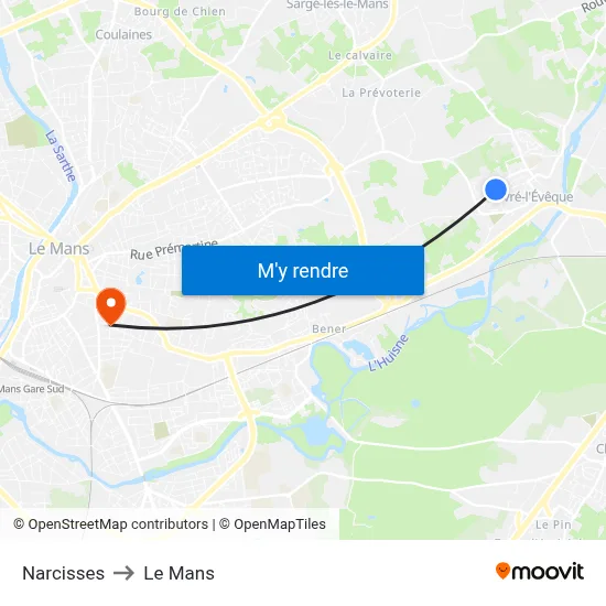 Narcisses to Le Mans map