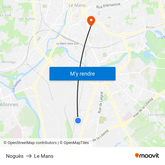 Noguès to Le Mans map